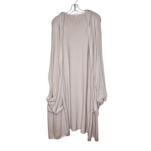 Lunya Good in‎ Bed OS Open Front Hooded Knit Cardigan Duster Silk Blend Pockets